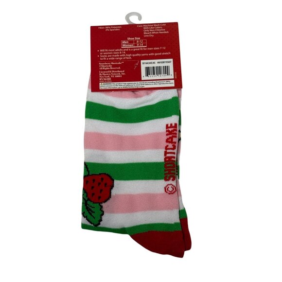 Strawberry Shortcake Crew Socks Pink Green Striped Retro Cute Gift One Size - Picture 2 of 2